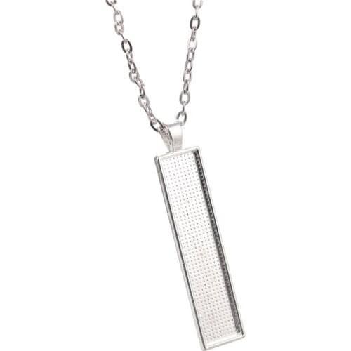 5/8pcs/lot Fit 10x25mm Rectangle Glass Cabochon Tray 78cm Lobster Clasps Chain Pendant Necklace DIY Jewelry Making Accessories