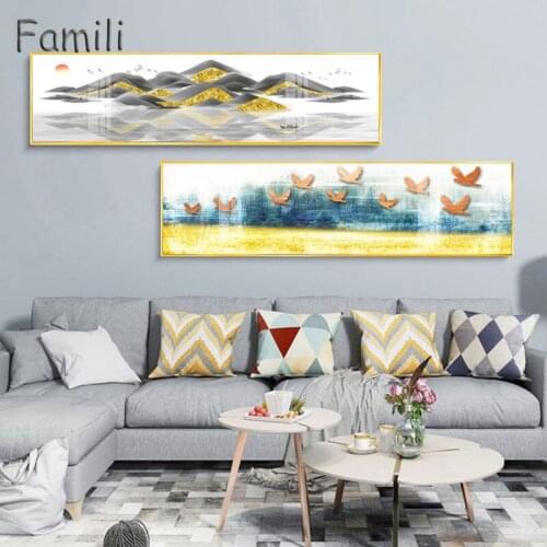 Abstract home decor bedside golden colour mix canvas painting posters and print modern wall art pictures for living room bedroom