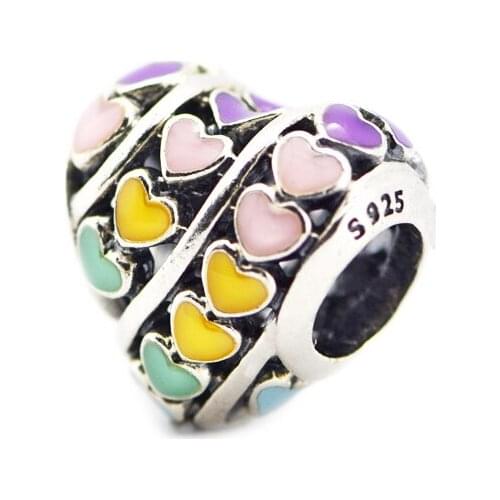 Fashion Jewelry Making Multi-Color Hearts Charm Sterling Silver Beads For Woman Fits Original 925 Silver Bracelets