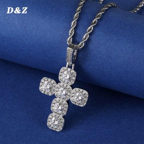 D&Z Iced Out Cross Pendant Necklace Mens/Women Micro Paved AAA CZ Hip Hop Gold Silver Color Charm Chains Jewelry Gift