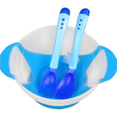 Kids Assist Food Bowl Temperature Sensing Spoon Baby Feeding Bowl tableware Tableware Baby Learning Dishes With Suction Cup