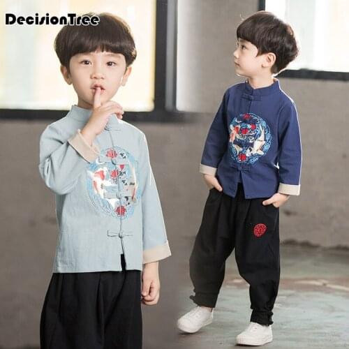 2021 chinese style kids traditional kungfu wushu uniform printing top+pants suit martial arts sets tangsuit martial arts sets