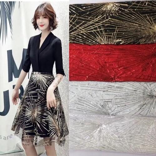 Fireworks Sequins Fabric Embroidered Sewing Lace Tulle Fabric Gauze Skirt DIY Accessories Red White Black Silver 5Yards/lot