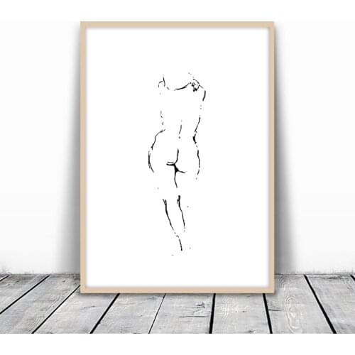 Female Figure Drawing Canvas Art Print Modern Minimalist Wall Picture , Nude Sketch Canvas Painting Scandinavian Poster Wall Art