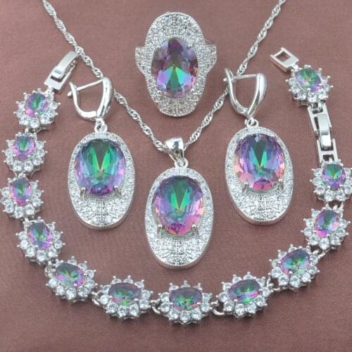 Bridal Jewelry Sets Womens Top Wedding Gifts Multicolor Zirconia Jewellry With Bracelet Pendant Crystal Earrings Ring Set Y0586
