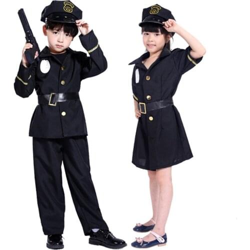 Policemen Cosplay Costumes for Boys Girls Carnival Halloween Children Police Uniform Kids Traffic Army Party Clothing Set
