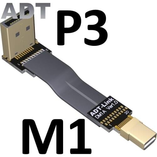 Mini DisplayPort Ribbon Cable Flat EMI shielding FPC Cable 8K 60Hz 1.4V DP To Mini DP 90 degree Angle Connector up downward