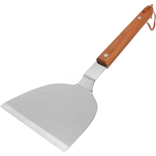 New Wooden Handle Pizza Spatula Shovel Stainless Steel Korean Steak Beef Roast Meat Shovel Scraper Cookware Tool