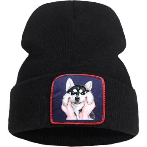 Cute Husky Dog Kawaii Soft Bonnet Caps Creativity Wool Knitted Cap Unisex Comfort Beanie Hats Winter Thick Warm Skullies Hat