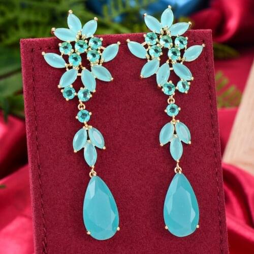 Missvikki Luxury Shiny Sea blue Dangle Earrings For Women Wedding Party Dubai Bridal Earrings New Fashion Jewelry High Quality