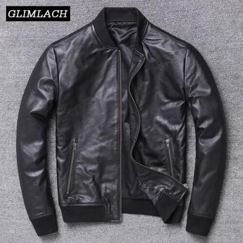 2019 Men 100% Cowhide Genuine Leather Coat Real Cow Leather Aviation Bomber Jacket Autumn Slim Motorcycle Flight Aviator Jacket