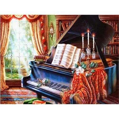 Diamond Painting Kits Piano Full Round With AB Drill 5D Landscape Embroidery Cross Stitch Kit Diamond Mosaic Full Layout Crafts