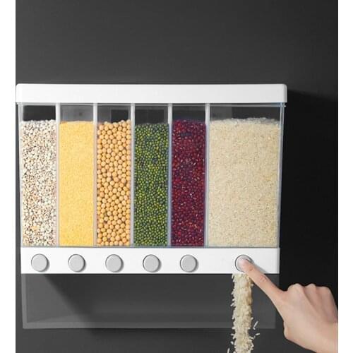 Wall-Mounted Sub-Grid Rice Bucket Food Storage Containers Rice Dispenser Kitchen Organizer Grain Tank Cereal Dispenser Boxes