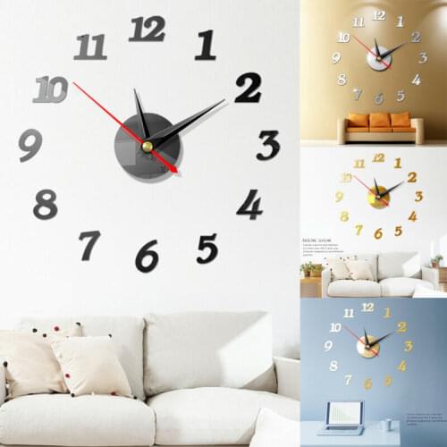 Large Digital Display Home Use Art Modern European Style Wall Clock 3D Stickers Simple Acrylic Mirror DIY Accessories Watch