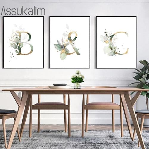 Personalized Letter Wall Poster Leaf Canvas Painting Custom Name Posters Minimalist Print Nordic Wall Pictures Bedroom Decortion