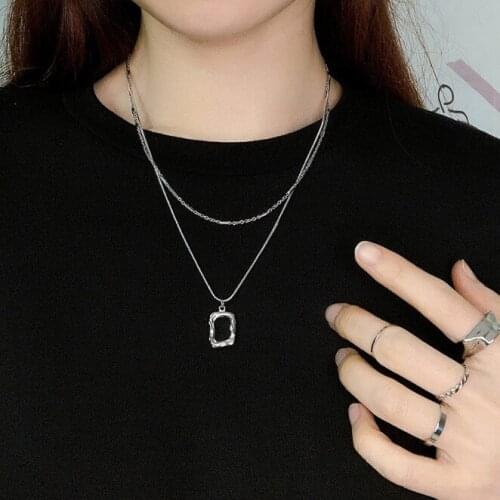 2021 New Fashion Korean Wave Square Pendant Necklace Simple Double Chain Pendant Women Jewelry Girl Christmas Gift