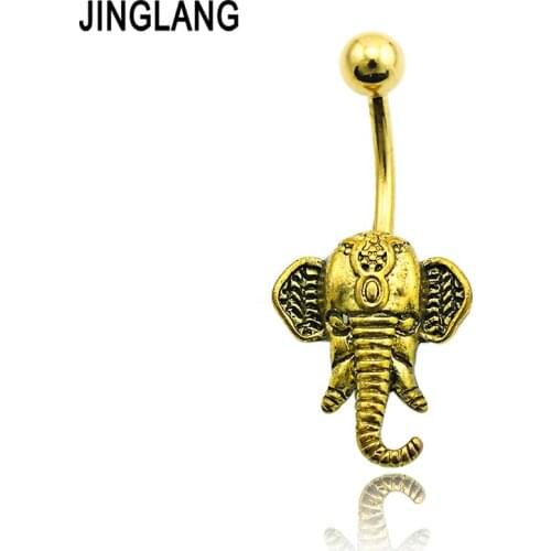 New Arrival! Fashion Navel Rings Bronze Surgical Steel Elephant Head Belly Button Rings Fake Body Piercing Jewelry