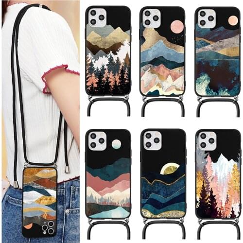 Landscape Case For Xiaomi Poco X3 Redmi 9T 9C NFC Mi Note 10 S 10T 11 i Lite 9 9S 8T 8 7 5 6 Pro Max Necklace Lanyard Rope Funda