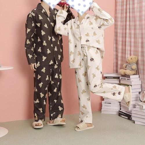 New couple style cotton pajamas, long-sleeved trousers printed home wear, comfortable, soft and breathable pajamas