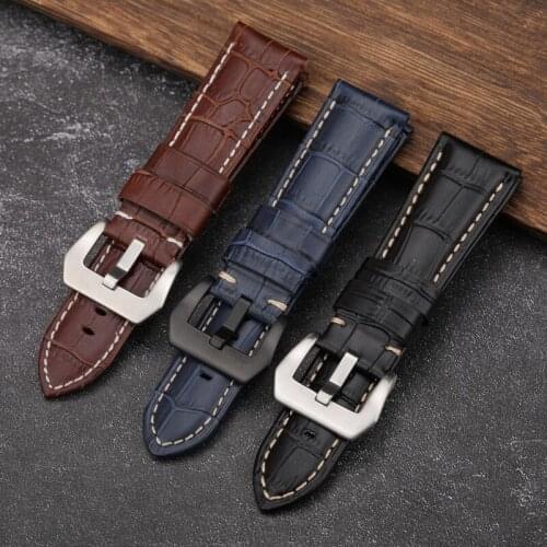 Hand-Made First Layer Leather Strap Crocodile Pattern Handmade Leather Watchband 20 22 24 26MM Compatible For PAM111 441