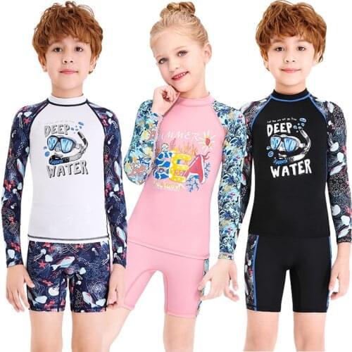 Sport UPF 50+ Rash Guard Kids Lycra Diving Suit Quick Dry Rushguard for Boys Girls Swimwear Long Sleeve 2 Pieces Skirt Beach