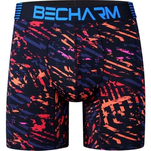 Becharm Mens Boxer Briefs Shorts Stripe Male Panties Set Nylon Man Boxers Gay Sexy Underwear Long Sports Clothing Loose Large