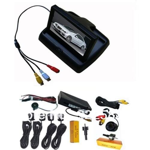 Stock/fast ship car rear view video parking system/4.3rearview mirror monitor 2CH video + HDReverse Camera + Parking Sensor 4