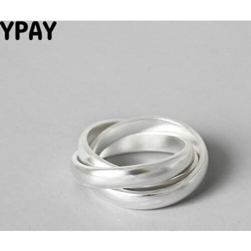 YPAY S990 Sterling Silver Rings For Women High Quality Matte Three Circles Open Ring Fine Jewelry Drop Shipping YMR518