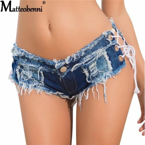 Women Sexy Vintage Low Waist Mini Short Jeans Booty Shorts Cute Denim Shorts Ladies Sexy Beach Lace up Club Party Bikini Bottom