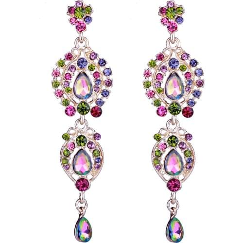 New Silver Plated Fringe Earrings Womens Colorful Rhinestone Tassels Long Hanging Earrings Chain Drop Earrings Bijouterie