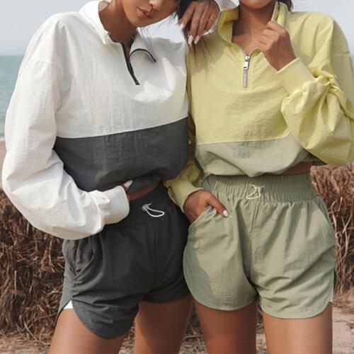 Drawstring o-neck two pieces short womens sports suits causal women 2 Piece short suit 2021 summer female sport two-pieces sets