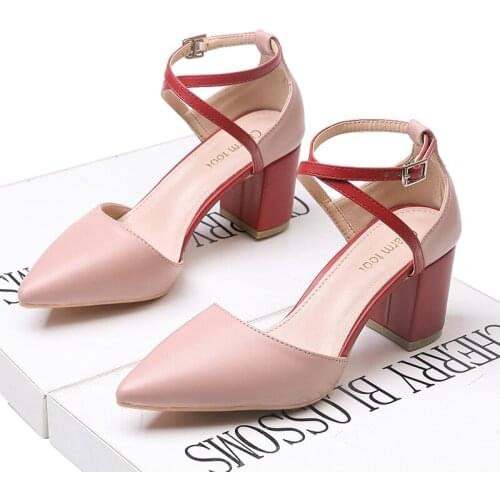 2019 womens shoes summer single shoes simple wind cross with pointed color matching hollow hollow with ladies high heels