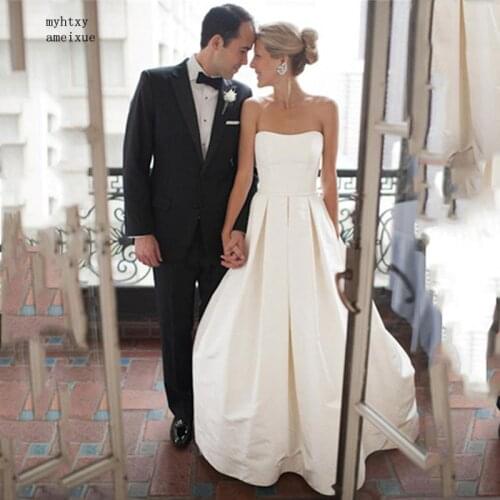 Vintage Real Sexy 2020 New Arrival Vestidos De Novia Wedding Dress Draped Off Shoulder Button Bridal Dresses Satin Wedding Gown