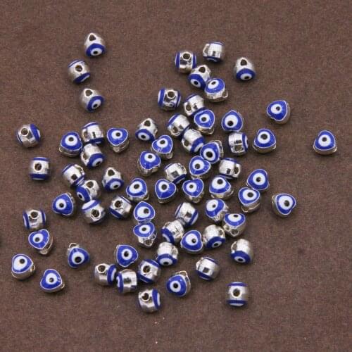 10PCS 5mm Heart Shaped Enamel Colorful Beads Evil Metal Alloy Eyeball Stripe Spacer Beads Jewelry Fashion DIY Bracelet Making