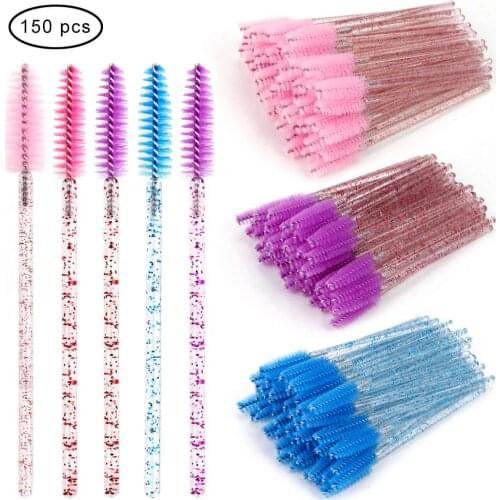 150Pcs Disposable Applicators Eye Brush Mascara Wands Cosmetic Brush Eyelashes Diamond Handle Make Up Spoolers Comb Brushes Tool