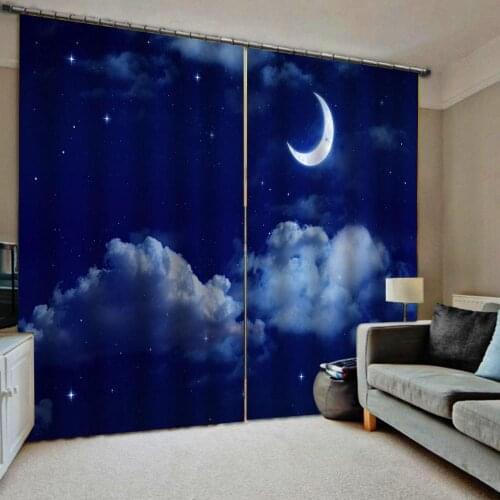 Moon 3D Window Curtain For Living Room Bedroom Drapes Cortinas Customized size bluy sky curtains star curtain