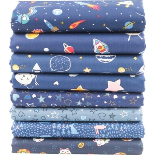 8pcs Blue Cartoon Cotton Printed Cloth Sewing Quilting Fabrics for Patchwork Needlework DIY Handmade Material Kids Bed Fabrics