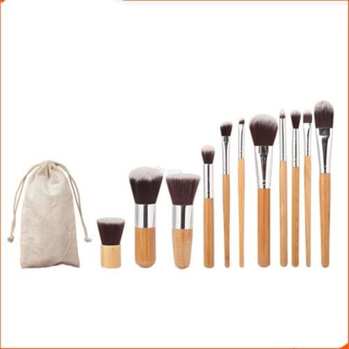 Bamboo Makeup Brushes Set with Bag Foundation Brush Powder Blusher Eyeshadow Beauty Blending Tool Set