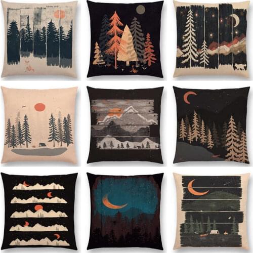 Animals Wild Adventure Spot Woods Starry Night Mountains Sun Moon Winter Exploration Camping Cushion Cover Sofa Pillow Case