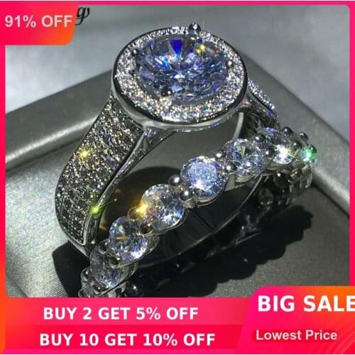 Choucong solitaire ring set 2ct Clear 5A zircon Cz White Gold Filled 925 silver Engagement Wedding Band Rings For Women Men