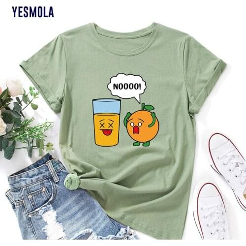YESMOLA Summer Women T Shirt Mischievous Orange Print Short Sleeve Casual Fashion Female Graphic Tee Shirts Cotton Plus Size 5xl