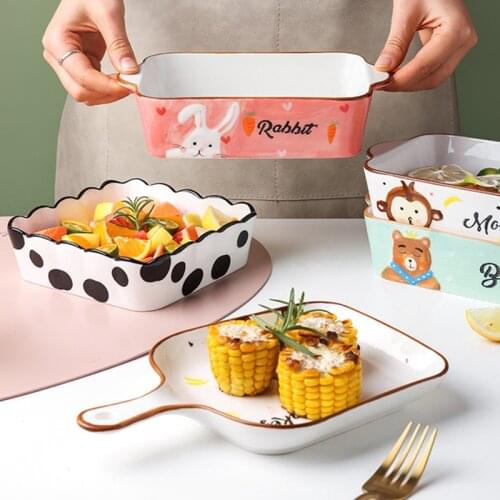 Cartoon Animal Ceramic Baking Tray Household Cute Childrens Cheese Rice Microwave Oven Bowl посуда Vajilla тарелки для еды