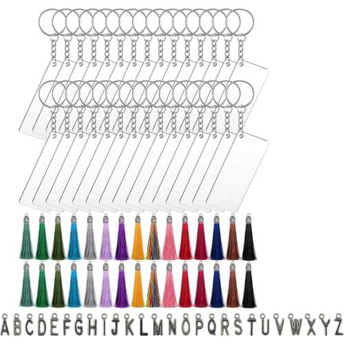 146 Pcs Acrylic Keychain Blank Set,Rectangle Discs Ornaments, Colorful Tassels Decorations for DIY Projects and Crafts