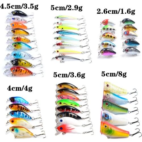 New Arrival 45pcs/lot Fishing Lures Mixed 6 Model Wobbler Fishing Tackle 45 Colors Plastic Crankbait Hard Baits Wholesale Y-T158