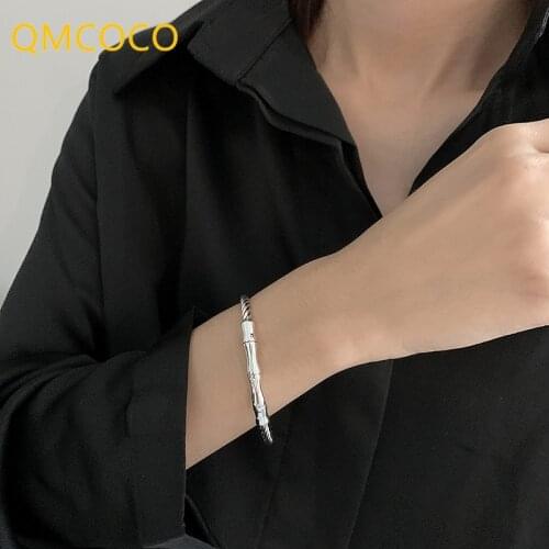 QMCOCO Simple Punk Bracelet Adjustable Retro Twist Woven Bamboo Bracelet Women 925 Silver INS Trend Personality Party Gifts