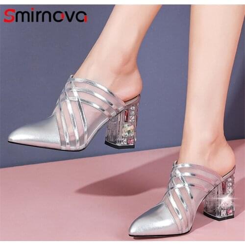 Smirnova 2021 Big Size 42 Genuine Leather Shoes Women Pumps Pointed Toe Mesh Mules Shoes High Heels Wedding Shoes Woman