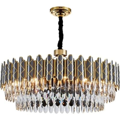 LED Postmodern Black Gold Stainless Steel Crystal Chandelier Hanging Lamp Lighting Lustre Chandelier Lighting Fixture For Foyer