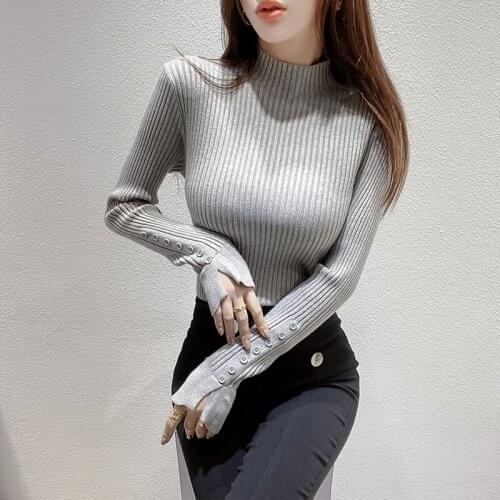 Autumn Winter 2021 Korean Stand-Up Collar Vertical Striped Sweater Womens Clothing Fashion High Street Bottoming Top Pullover