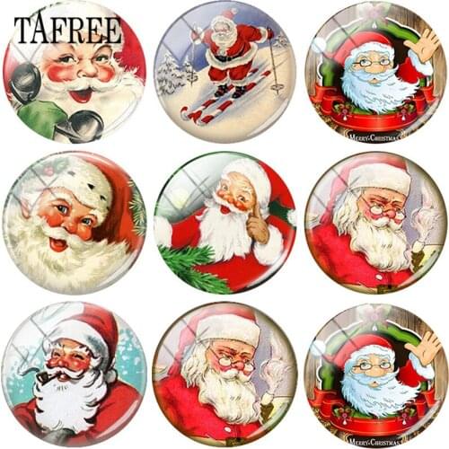TAFREE Santa Claus Pictures Custom Christmas Day DIY Gift 25mm Glass Cabochon Dome Flatback DIY Making Jewelry Accessories