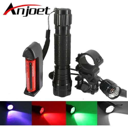 501B Tactical Flashlight T6 White/Green/Red/Purple+18650battery+Charger+Pressure Switch Mount Hunting Rifle Gun Torch Light Lamp